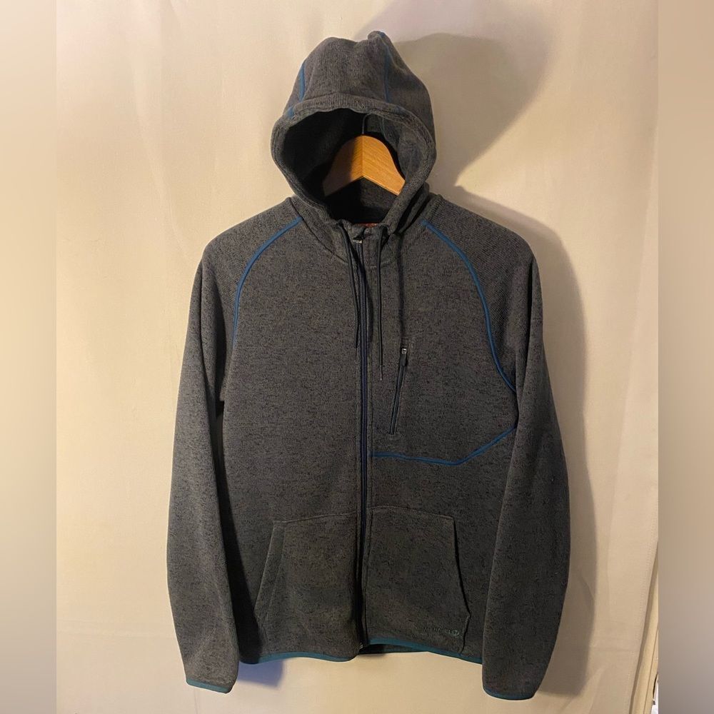 Merrell Men's Full Zip Hooded Jacket Size Medium Gray Blue Polyester Sweater